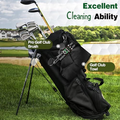 Golf Towel and Brush Set, Premium Golf Towel (15 x 14 inch) & Club Brush Cleaner with Retainer Clip and Squeeze Water Bottle, Essentials Golf Accessories for Men, Golf Gifts for Men