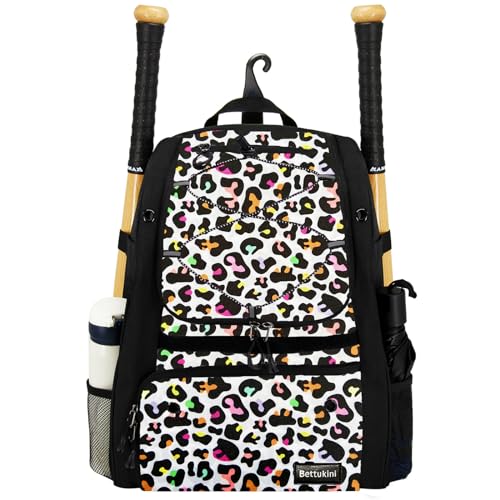 Youth Baseball Bag with Vented Shoe Compartment, Softball Bat Bag for Batting Mitten, Helmet, Teeball Gear - Adult Boys Girls Kids - color: Color Leopard
