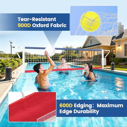 Pool Volleyball Net Set with LED Lights, Adjustable 15-32FT Net for Inground Pools, Volleyball Net with Glow Ball,Weighted Bases, Solar Powered Lights, Outdoor Water Volleyball Games for Family - style: Inground Pool Volleyball Net