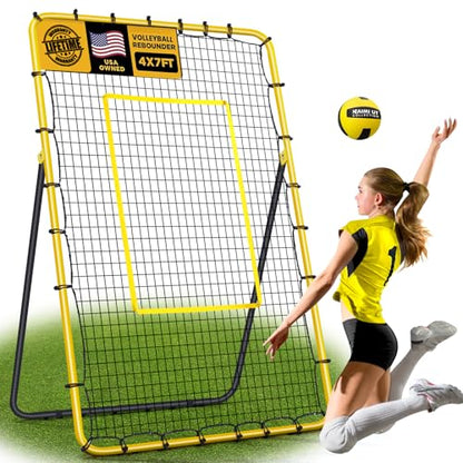 Volleyball Rebounder Net 7x4 ft -5 Angles Adjustable, Outdoor Portable or Home Training Equipment, Backyard Volleyball Trainer with Rebound Net, with Travel Bag