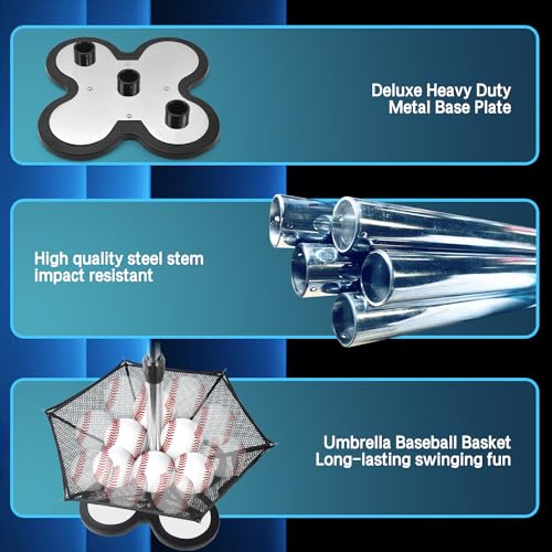 Heavy Duty Baseball and Softball Portable Baseball Tee.10lb Heavy Weight Base. Professional Hitting Tee for Baseball/Softball. Easy Height Adjustment (23"-45") - color: 3 Position with Net