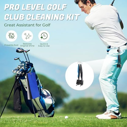 6 Pcs Golf Cleaning Kit, Golf Club Brush Groove Sharpener Cleaner Microfiber Towel with Carabiner Clip Set Sports Cleaning Tool Accessories for Men Women