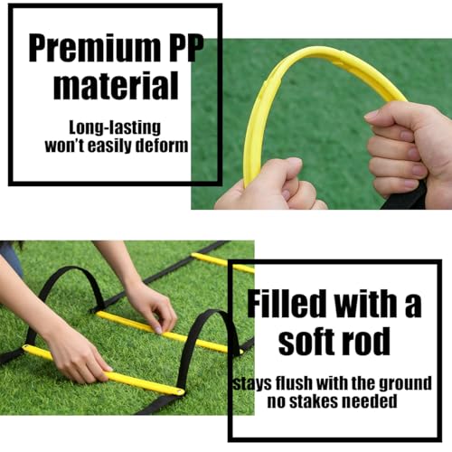 Tangle-Free Agility Ladder Speed Training Equipment - 2lbs Heavy Duty Design with 12 Fixed Rungs - 18ft Connectable Quick Setup Footwork Drill Gear for Soccer, Football, Boxing (Storage Bag Included)