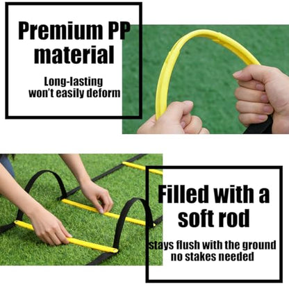 Tangle-Free Agility Ladder Speed Training Equipment - 2lbs Heavy Duty Design with 12 Fixed Rungs - 18ft Connectable Quick Setup Footwork Drill Gear for Soccer, Football, Boxing (Storage Bag Included)