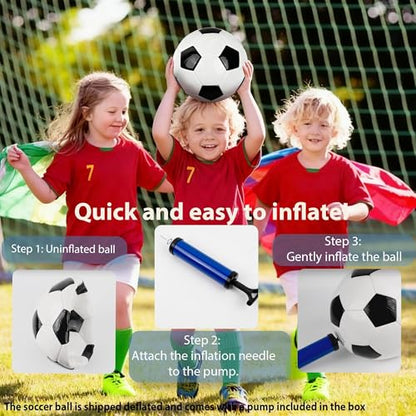 Soccer Ball Size 3 with Pump Needle, Size 3 Trainning Classic White Black Thicker PU Tight Weaved Suitable for Youth Boy League Game Trainning - color: White+Black
