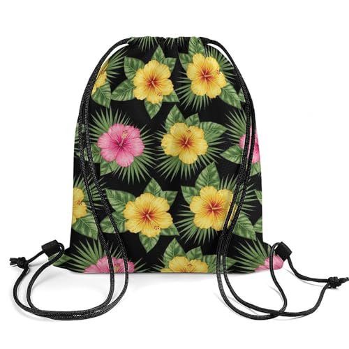 Gym Drawstring Bag Sports Sackpack Waterproof String Backpack with Shoe Compartment for Hiking Swimming Training, Hawaii Hawaiian Tropical Flowers And Jungle Palms Bags - color: Picture (508)