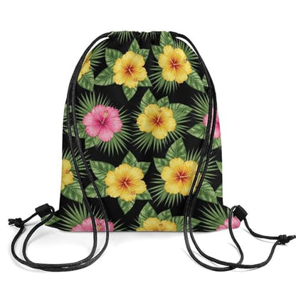 Gym Drawstring Bag Sports Sackpack Waterproof String Backpack with Shoe Compartment for Hiking Swimming Training, Hawaii Hawaiian Tropical Flowers And Jungle Palms Bags - color: Picture (508)