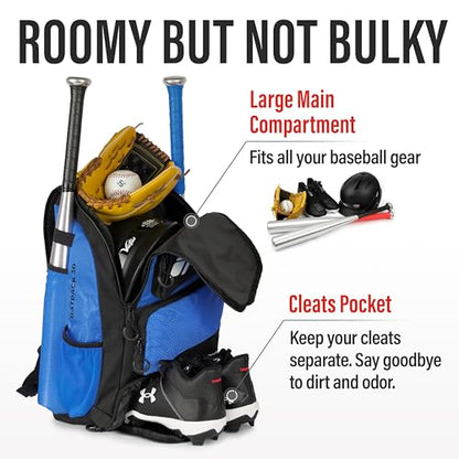 Tonesport Baseball Bag - Backpack for Baseball, Softball, Tball - Adults & Youth Bat Bag - color: Blue, style: Baseball Backpack