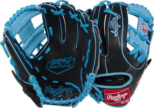 Rawlings | R9 Series Baseball Glove - color: Black / Columbia Blue | Pro I Web, size: 11.5"