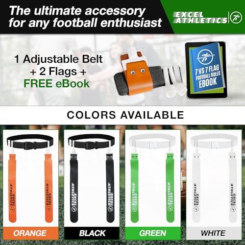 Flag Football Set, Adjustable Flag Football Belts for Youth, Kids & Adults with 1 Belt & 2 Flags (Orange) - color: Orange