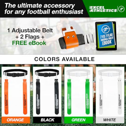 Flag Football Set, Adjustable Flag Football Belts for Youth, Kids & Adults with 1 Belt & 2 Flags (Orange) - color: Orange