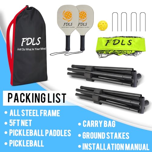 FDLS 5FT/10FT Portable Small Pickleball Net for Driveway Backyard,with Carry Bag for Indoor Outdoor, for All Levels, Easy Set up - style: 5FT Green(2 Paddles)