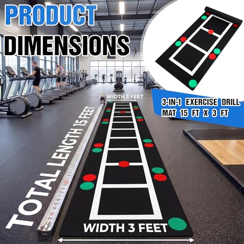 Nuanchu 3-in-1 Agility Ladder Training Mat 15 ft x 3 ft, Speed Ladder and Dot Drill Mat, Non-slip Exercise Training Mats for Basketball Soccer Football Adults Youth Indoor Outdoor Exercise Equipment
