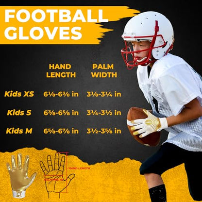 HANDLANDY Youth Football Gloves, Kids Sticky Receiver Gloves,Super Grip Football Glove Best Gift for Boys,Girls - color: Gold, size: X-Small-Youth