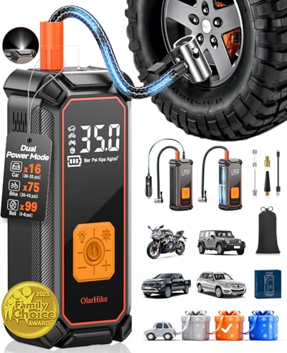 OlarHike Family Choice Awards Winner Cordless Tire Inflator Portable Air Compressor, Dual Power - 5400mAh&12V DC, Air Pump for Car Tires, Bike, Motorcycle, Electric Pump, Digital Pressure Gauge