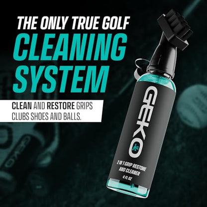 Geko Golf Club Brush and Cleaner System with Magnetic Attachment, Golf Club Cleaning Brush for Grooves, Grips, Irons and Balls