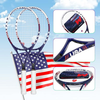 Tennis Rackets for Adults 27 Inch Tennis Racquets Set Included Tennis Racket Tennis Balls Overgrips Vibration Dampers Tennis Bag - style: 2 pack