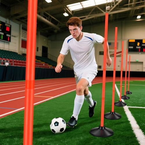TOBWOLF 6PCS 5.3FT Adjustable Soccer Agility Poles with Rubber Bases, Detachable Soccer Training Poles, Soccer Sticks with Organizer Bag for Football, Rugby, Basketball, Turf, Indoor & Outdoor