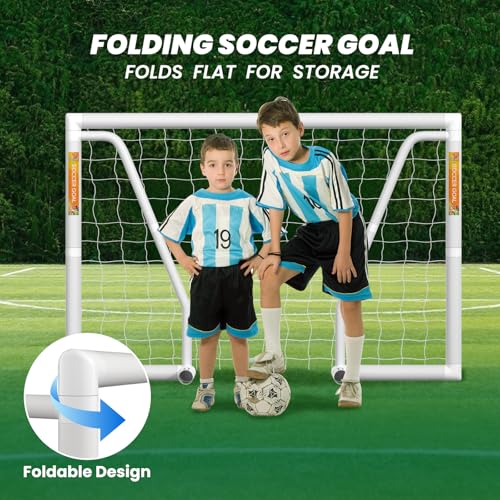 NAIZEA Soccer Goal - 12x6/10x6/8x6/6x4FT Soccer Goals for Backyard, Portable & Weatherproof HPVC Soccers Goal w/Soccer Net Durable Post for Adults & Youth Outdoor's Practice Training - size: 6x4 FT, style: Foldable