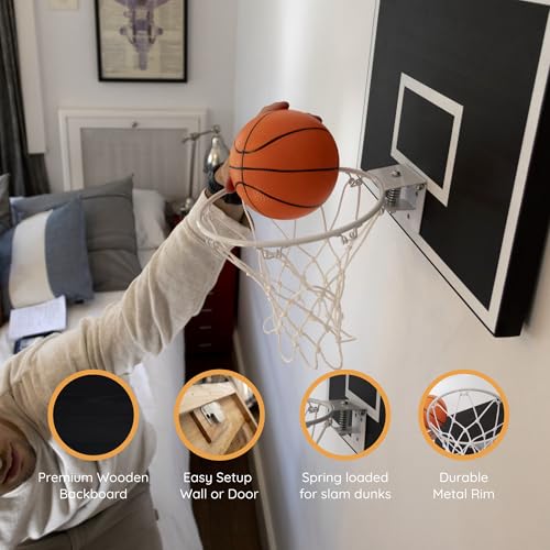 MVP Mini Indoor Basketball Hoop & Ball Set in Solid red Cedar Made in USA. Unique Over The Door or Wall Option 5 Mini Basketballs for Indoor Fun.