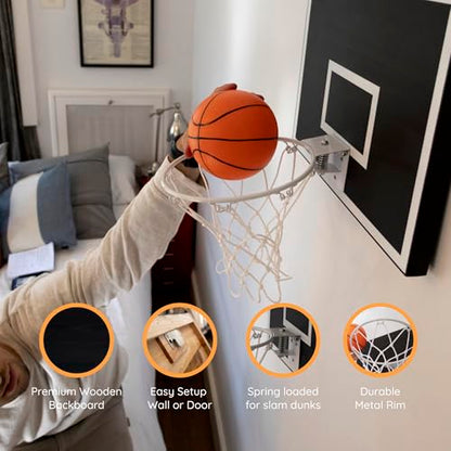 MVP Mini Indoor Basketball Hoop & Ball Set in Solid red Cedar Made in USA. Unique Over The Door or Wall Option 5 Mini Basketballs for Indoor Fun.