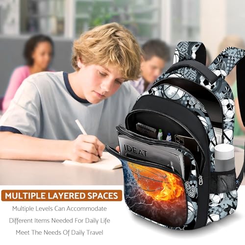 School Backpack for Boys - Basketball Boys Backpack for Kids Children Teens Elementary Middle School - 17″ Sport Bookbag Travel Back Pack for Age 6-18