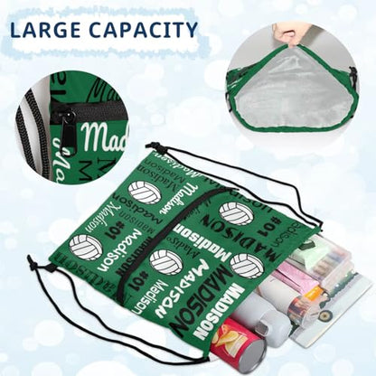 Custom Volleyball Style Drawstring Bag, Personalized Sports Ball Backpack Drawstring Sack Cinch Bags for Team Gift Party Favors, Green - color: Light Green