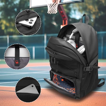 FUTURE AESTHEICS Basketball Backpack Large Sport Bag for Men，Waterproof Backpack with Separate Ball Holder Shoes Compartment，Sports Equipment Bag for Basketball，Volleyball，Soccer，Gym，Outdoor