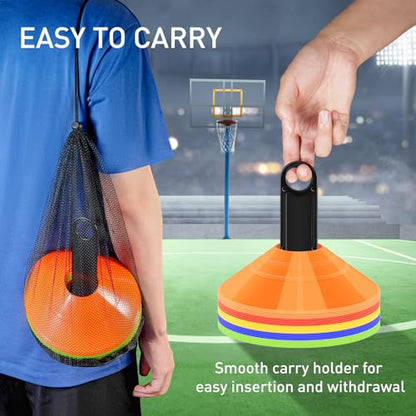 CasaCulina 25 Pack Soccer Training Cones, Agility Disc Sports Cones with Carry Bag and Holder, Plastic Football Cones for Drills, Sports Training, Basketball, Coaching, Practice Equipment, 5 Color