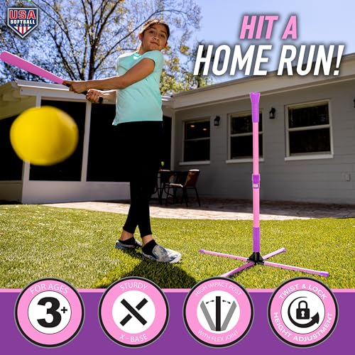 Franklin Sports Youth Batting Tee - Adjustable Height Plastic Training Tee for Kids + Toddlers - 23" to 33" Inches - style: XT Batting Tee – Pink