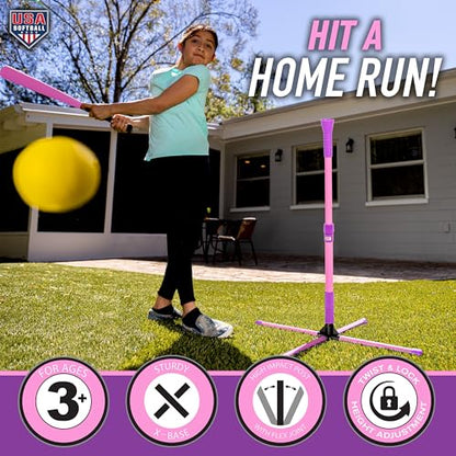 Franklin Sports Youth Batting Tee - Adjustable Height Plastic Training Tee for Kids + Toddlers - 23" to 33" Inches - style: XT Batting Tee – Pink