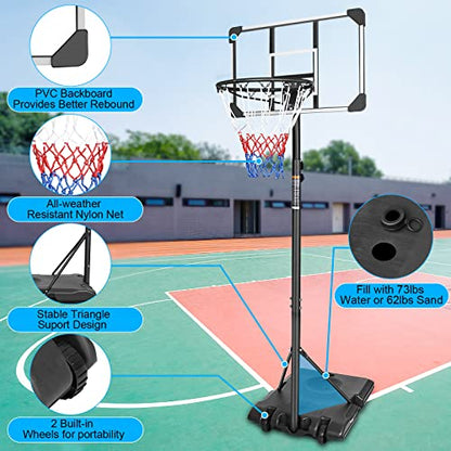 Portable Basketball Hoop System 5.6–7ft Adjustable Basketball Goal with 28 Inch Shatterproof Backboard, Heavy Duty Basketball Stand with Wheels, Indoor Outdoor Basketball Hoop for Kids Youth Driveway
