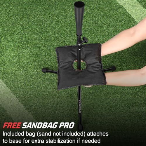 BaseGoal Batting Tee Baseball Tee,Softball Travel Portable Tee Tripod Stand Rubber Tee for Batting Training Practice with Carrying Bag - color: Black, style: Tee