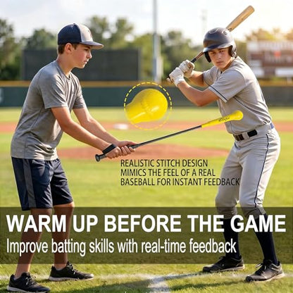 54" Baseball Hitting Stick Training Aid: Realistic Stitch Batting Trainer for Softball & Baseball Swing Mechanics - Improving Hand-Eye Coordination - High-Durability Grip Handle