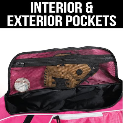 Athletico Rolling Baseball Bag Black - color: Pink