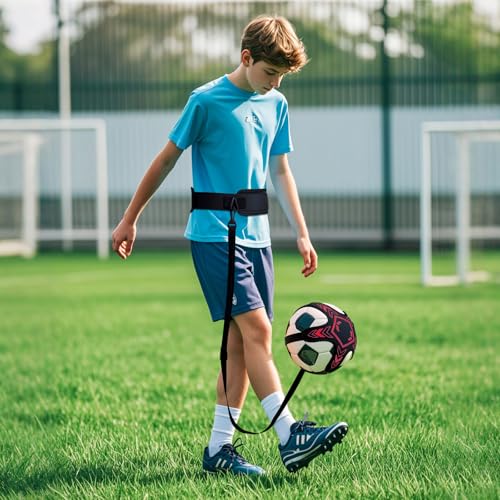 Soccer Training Equipment Football Kick Solo Trainer Adjustable Waist Belt Elastic Rope, Aids Hands Free Throw Sole Practice Fits Ball 3, 4, 5 and Volleyball Rugby (Red) - color: Red