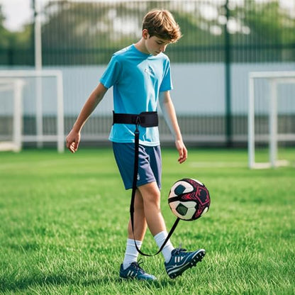 Soccer Training Equipment Football Kick Solo Trainer Adjustable Waist Belt Elastic Rope, Aids Hands Free Throw Sole Practice Fits Ball 3, 4, 5 and Volleyball Rugby (Red) - color: Red