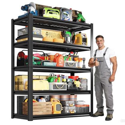 Garage Shelving, 2000LBS Garage Storage Shelves, 5-Tier Heavy Duty Shelves, Utility Adjustable Metal Shelving Unit, 72" H x 46" W x 19.6" D Storage Shelf for Warehouse, Basement, Closet - size: 72" H x 46" W x 19.6" D