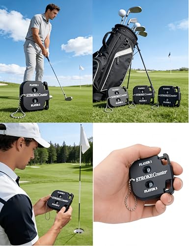 3pcs Portable Golf Stroke Counters, Mini Square Design Score Keeper Hanging Rope Stroke Counter, 2 Player Clicker for Golf Training Competitions &