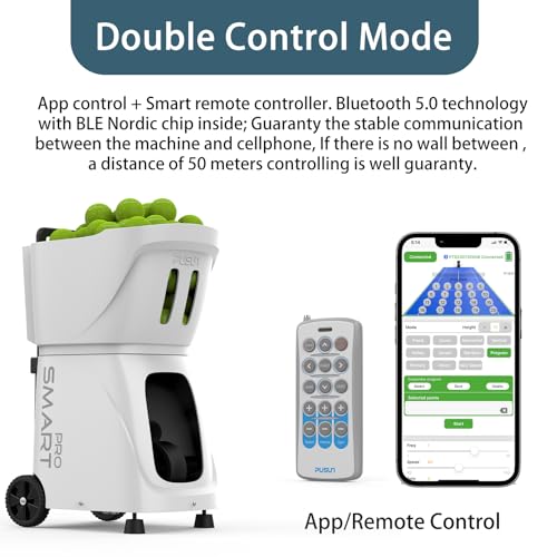 PT-SMARTPro Tennis Ball Machine - Professional Auto Ball Server with App for Apple Watch Control, 20 Landing Points & Variable Speed, Tennis Trainer with Multi-Angle System (4-6H Runtime) - color: White