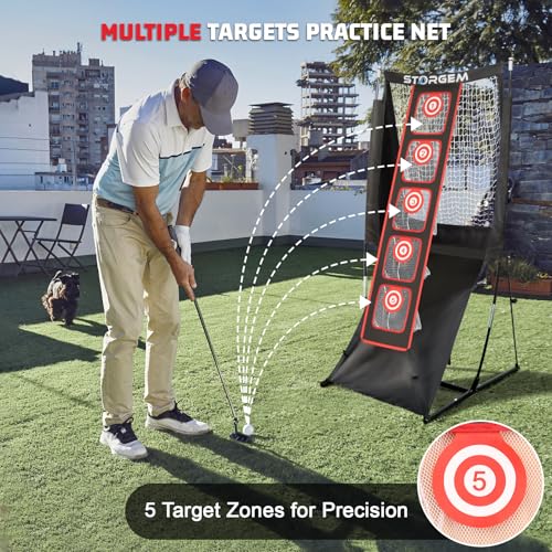 Storgem Golf Net, Golf Chipping Net,Target Training Chip Aids for Precision & Distance,with 5 Distinct Target Heights Challenge and Automatic Ball Return,Improve Your Short Game