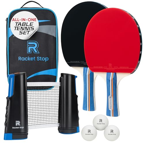 Velocity Table Tennis Paddle Set – 2 Ping Pong Rackets with ITTF-Approved Rubber, Retractable Net System, 3-Star Balls & Carry Case for Indoor & Outdoor Games and Travel Play