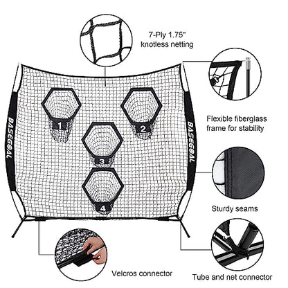 BaseGoal 8 x 8ft Football Nets for Throwing,Football Target,Quarterback Training Equipment with 4 Target Pockets for Improving Football Accuracy Throwing