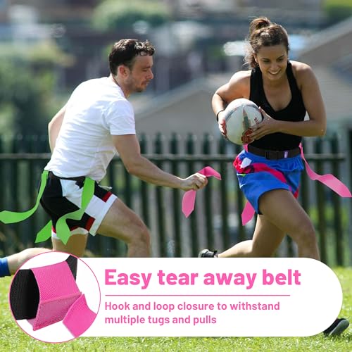 Flag Football Belts, 14 Player Flag Football Set with 42 Flags for Adults Youth Kids, Sports Training Competition - color: Pink & Green, 14 Player, 42 Flags