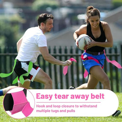 Flag Football Belts, 14 Player Flag Football Set with 42 Flags for Adults Youth Kids, Sports Training Competition - color: Pink & Green, 14 Player, 42 Flags