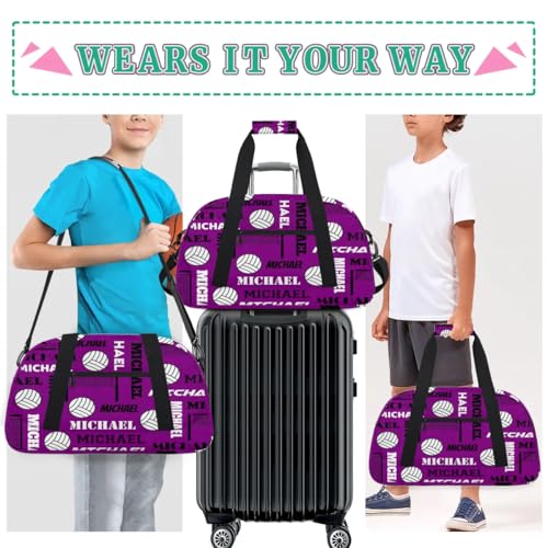 Custom Volleyball Gym Bag Duffel Bag for Women Men, Personalized Name Sport Bag Overnight Bags Customized Travel Weekender Bag, Dark Purple - color: Dark Purple