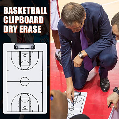 10 Pcs Basketball Clipboards Set for Coaches Include 2pcs 14"x9" Dry Erase Double Sided Basketball Whiteboard Equipment 6 Pcs Dry Erase Marker Pens and 2 Pcs Whistle, Sport Party Themed Gift