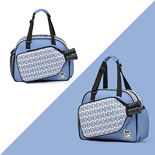 Boulder Bee Pickleball Bags, Premium Pickleball Tote Bag for Girls, Women’s Hand/Shoulder Gym Bag w Water Bottle Holder, with Pickleball Racquet/Paddle Holder - color: Blue Circle