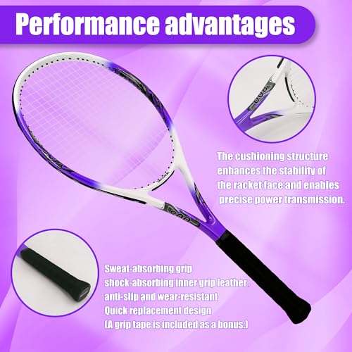 Senston 27 inch Tennis Racket for Adults 1 Pack Tennis Racket Set Tennis Overgrip, Vibration Damper - color: purple