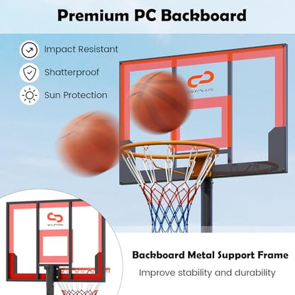 Goplus Basketball Hoop Outdoor, Portable 3.3-7FT/10FT Adjustable Basketball Goal System w/Shatterproof PC Backboard, Wheels for Adults in Pool Driveway Backyard - style: 3.3-7 FT, Black+Red
